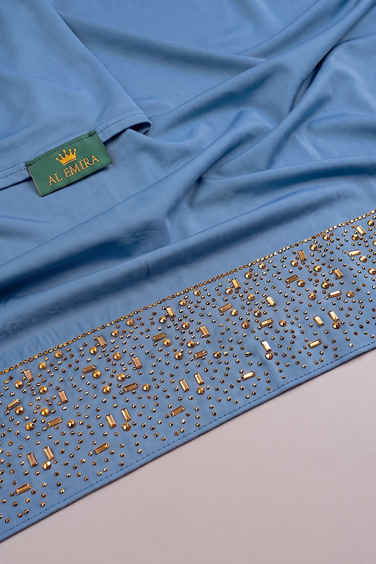 Cornflower blue liquid jersey hijab from the Al Emira Cascade range