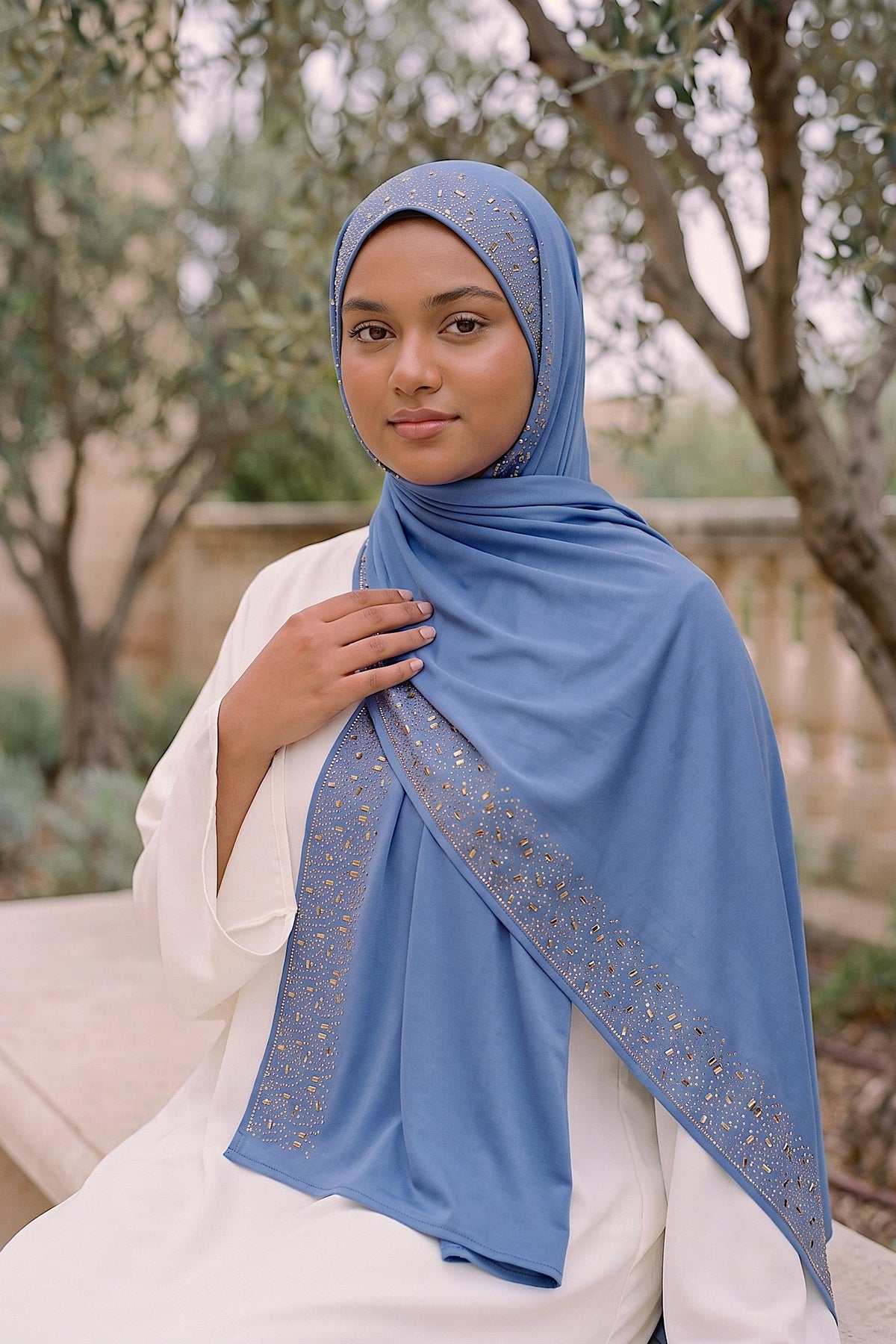 Cornflower Cascade jersey hijab, 180 x 85cm