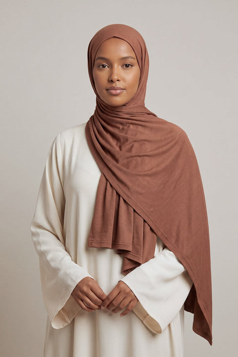 Terracotta Silora cotton jersey hijab by Al Emira