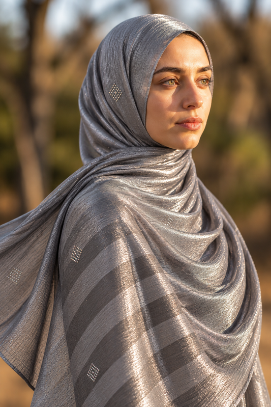 Grey chiffon hijab with diamanté stones by Al Emira