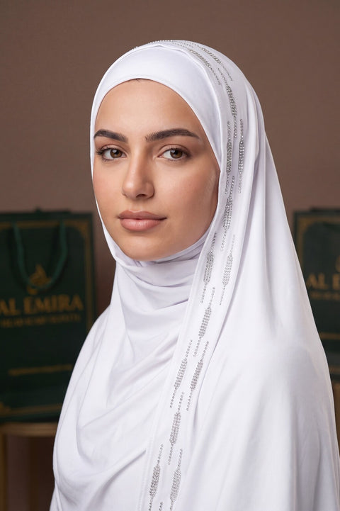 Baby White Stardust Trail liquid jersey hijab by Al Emira