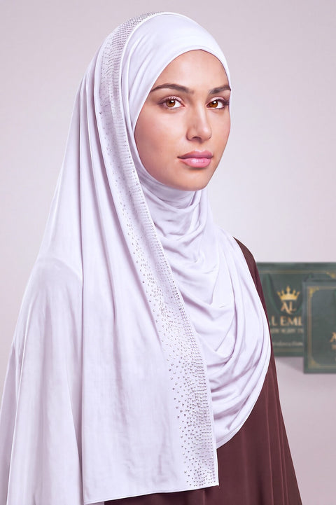 Baby White Rhinestone liquid jersey hijab by Al Emira