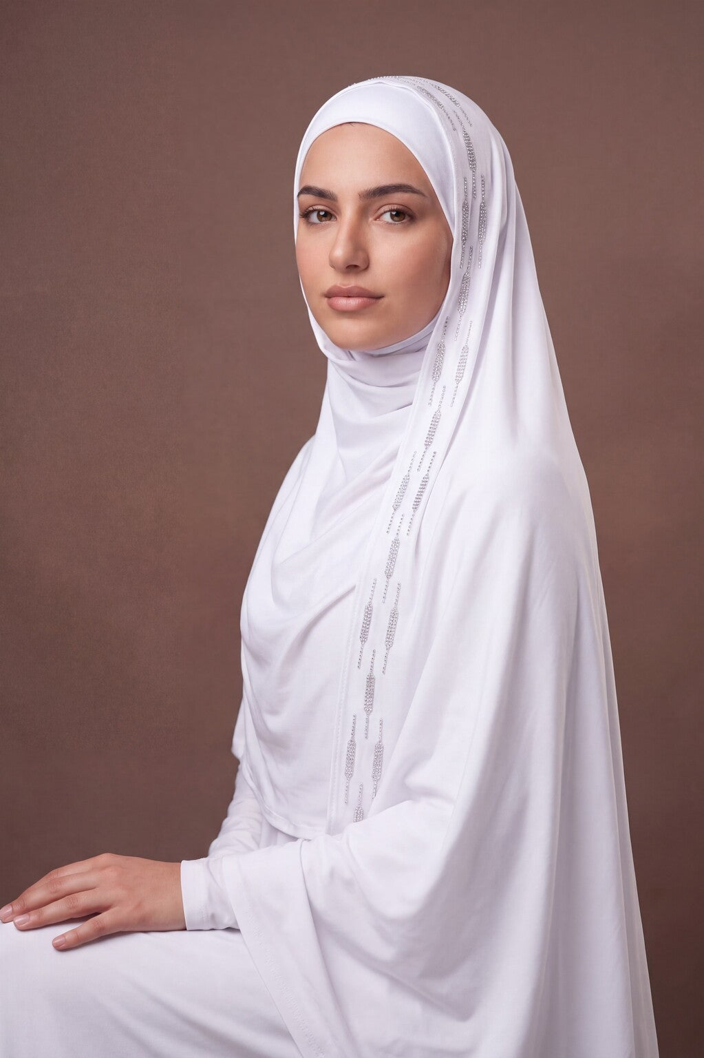 White Stardust Trail jersey hijab, 175 x 70cm