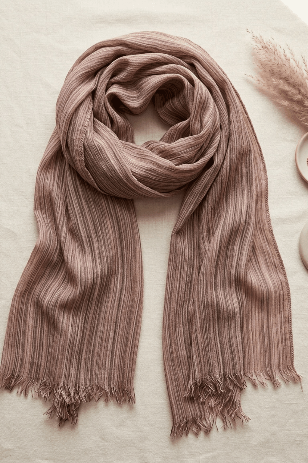 Dusky pink modal hijab with fine textured lines, 190 x 85cm