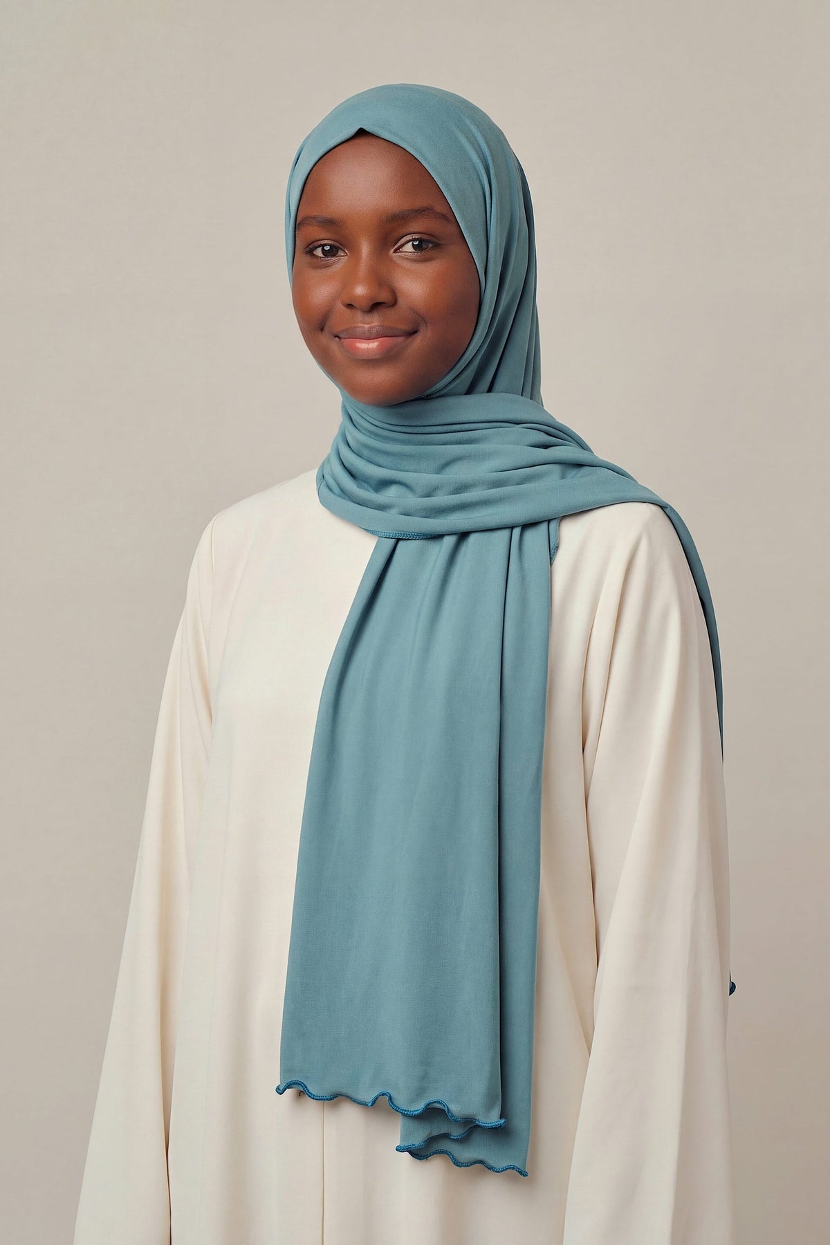 Teal Satin Ripple liquid jersey hijab by Al Emira