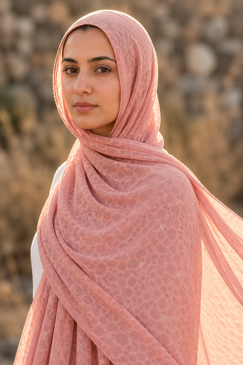 Pink leopard print chiffon hijab by Al Emira