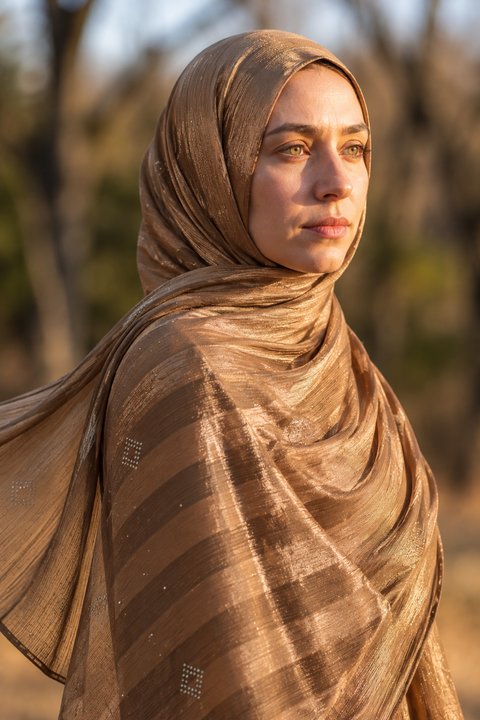 Brown chiffon hijab with diamanté stones by Al Emira