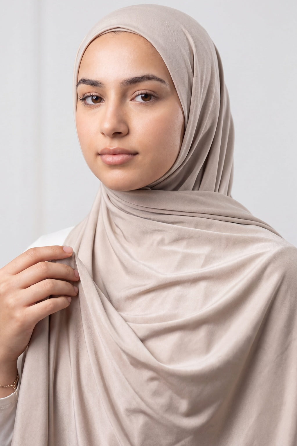 Sandy beige plain jersey hijab from the Al Emira Plain Edition range
