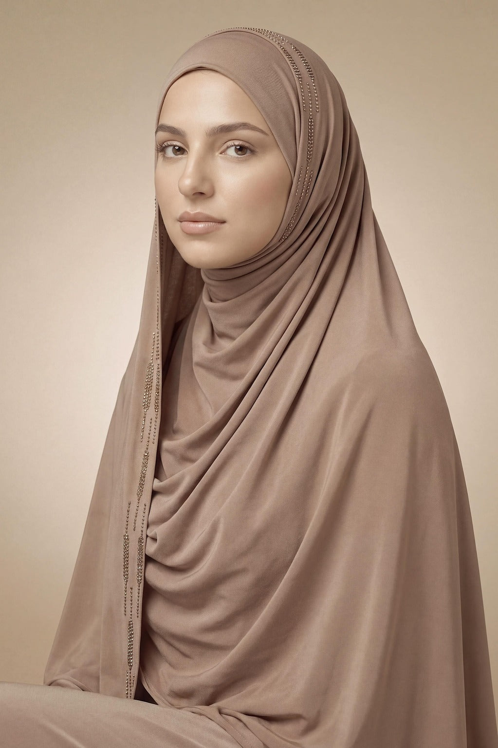 Warm beige Stardust Trail jersey hijab, 175 x 70cm