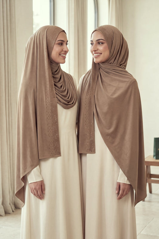 Al Emira Chai Rhinestone hijab in a jersey, cotton and silk blend