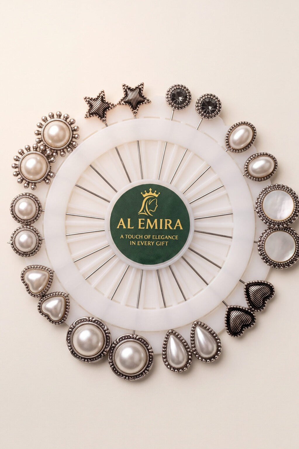 Pearl button hijab pins, alternate view