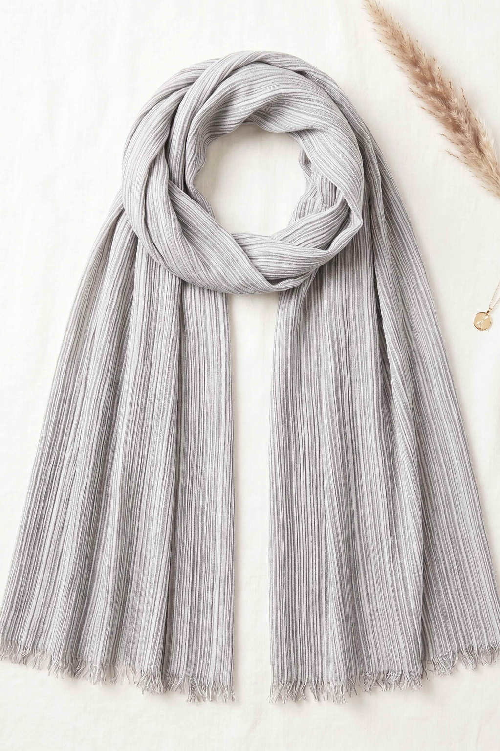 Silvery grey modal hijab with fine textured lines, 190 x 85cm