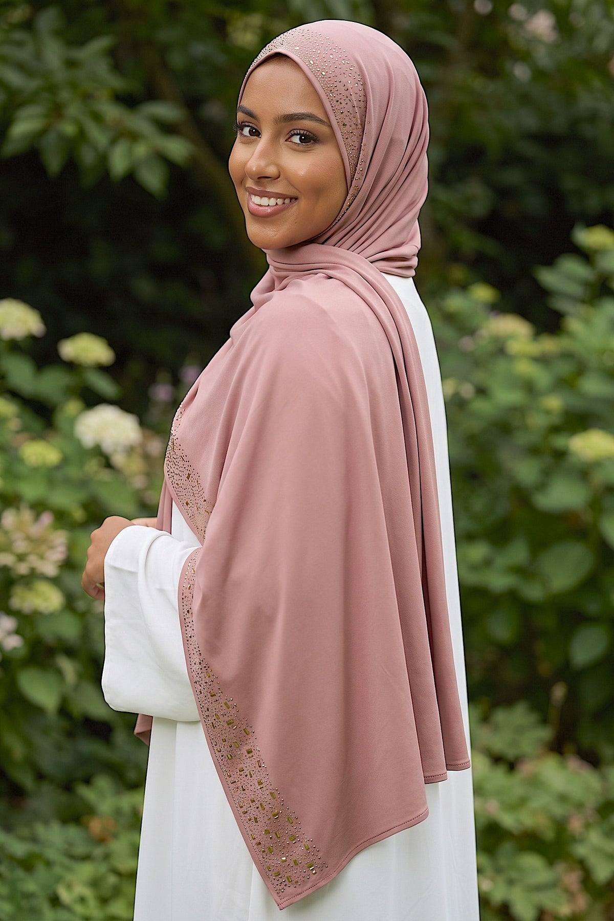 Blush Cascade hijab in a jersey, cotton and silk blend