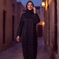 Chevron abaya in Gold, black and gold Korean Nida abaya with zigzag pattern, with matching hijab