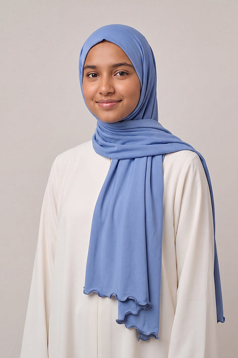 Cornflower Satin Ripple liquid jersey hijab by Al Emira