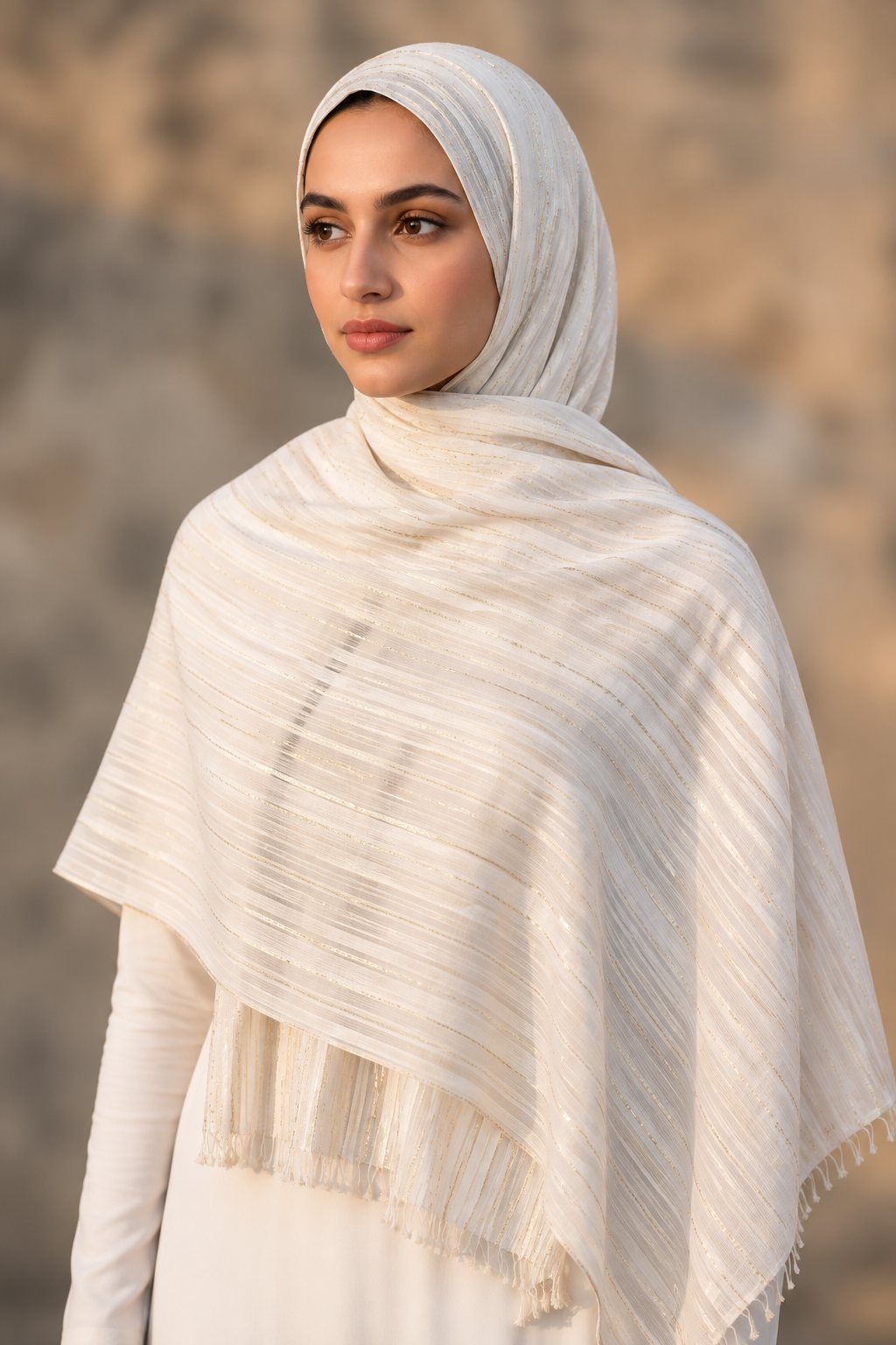 White chiffon hijab with tone-on-tone stripes by Al Emira