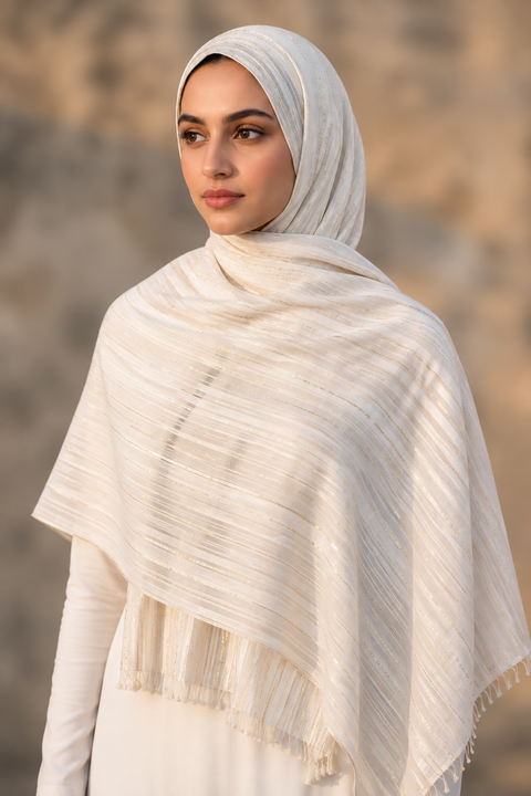 White chiffon hijab with tone-on-tone stripes by Al Emira