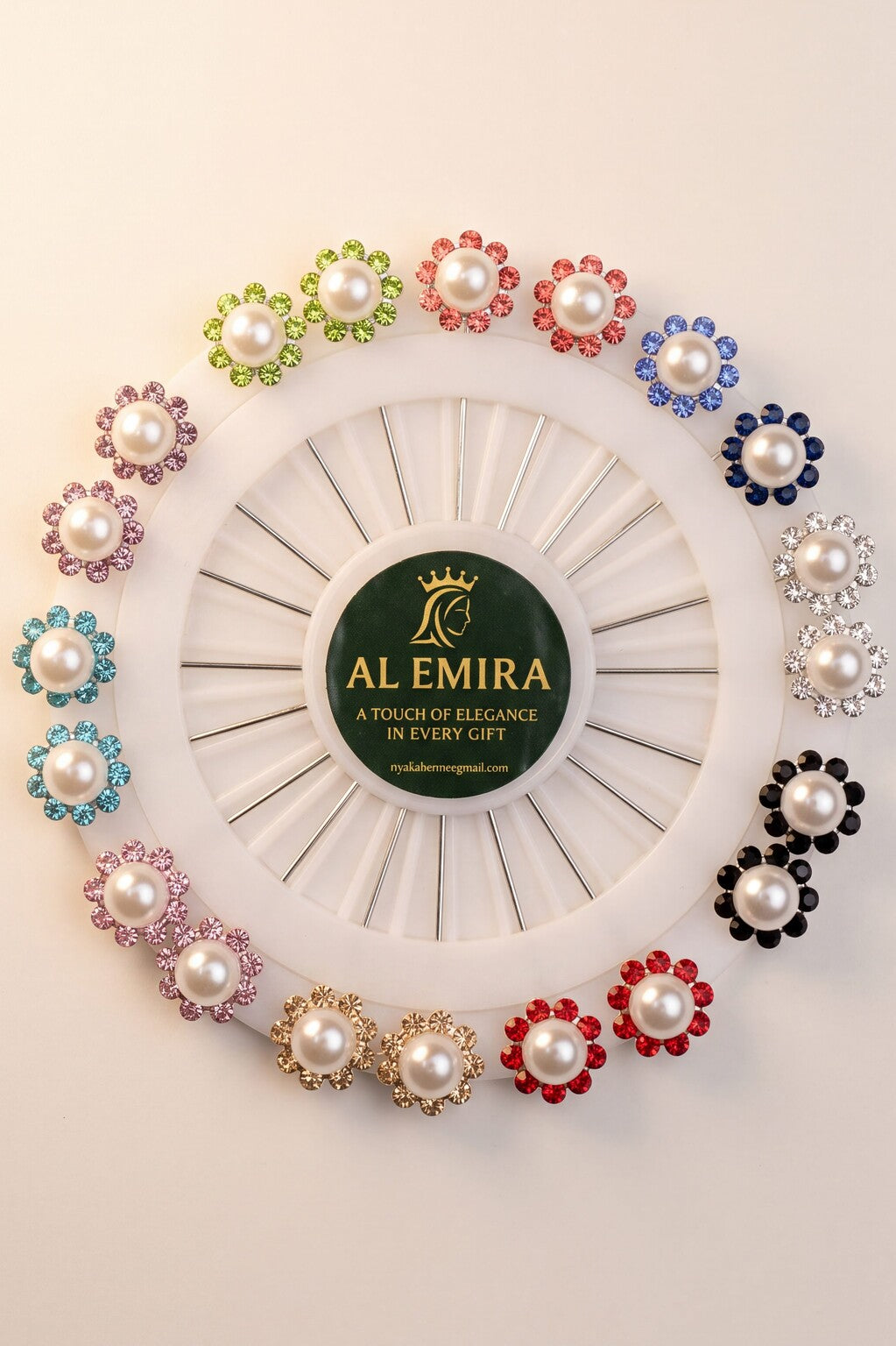 Pearl and crystal floral hijab pins, alternate view