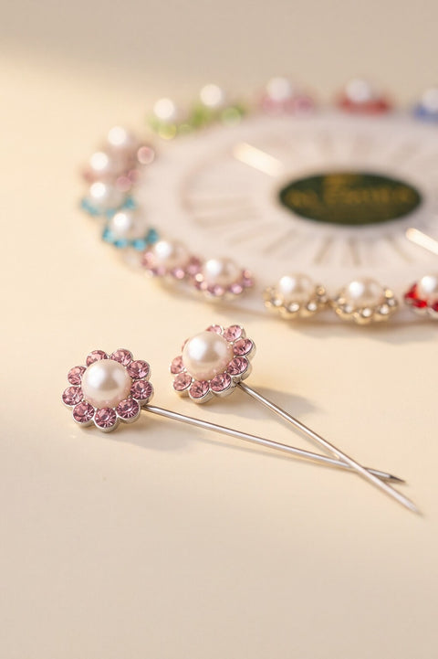Al Emira pearl and crystal floral hijab pins, set of 20