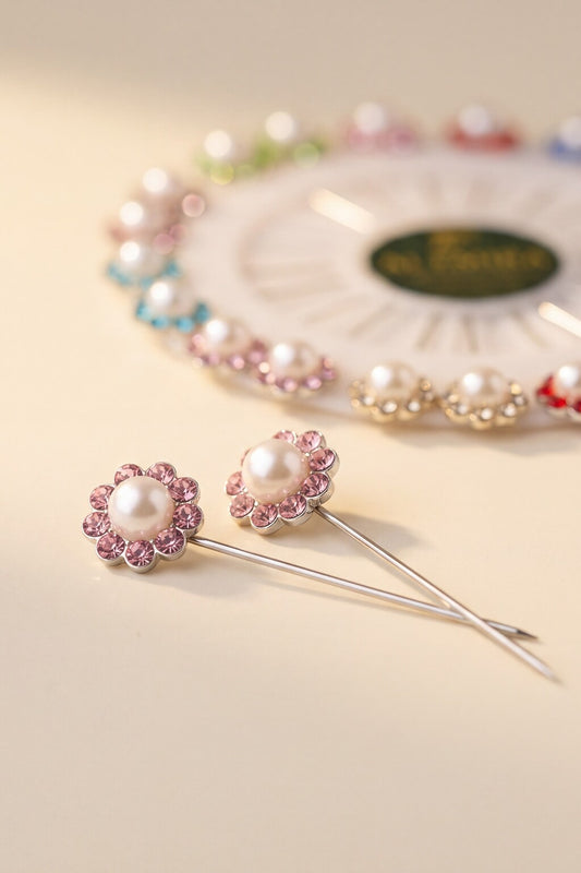 Al Emira pearl and crystal floral hijab pins, set of 20