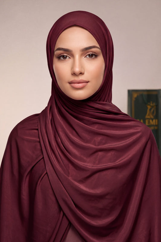 Oxblood plain liquid jersey hijab by Al Emira