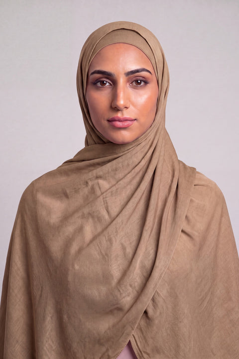 Dark Camel Single Stitch Thai Modal hijab by Al Emira