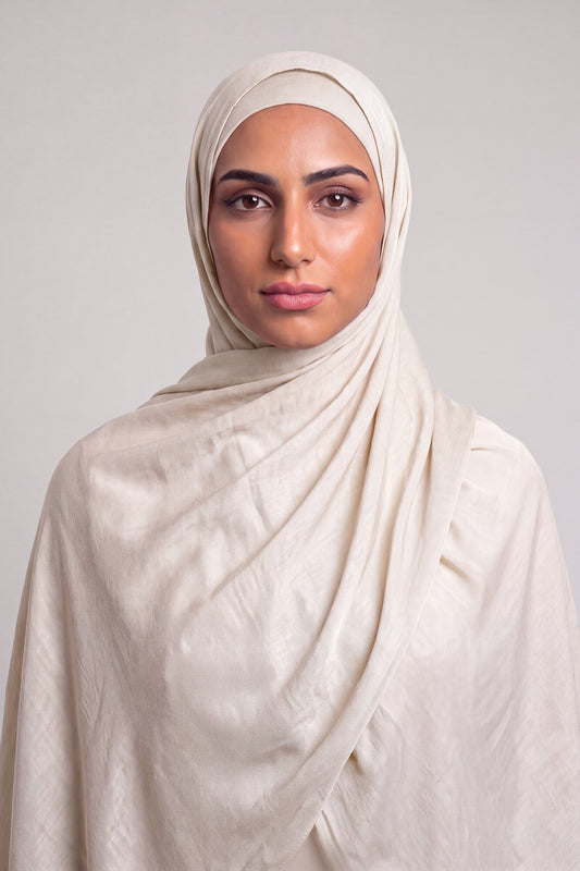 Off White Single Stitch Thai Modal hijab by Al Emira