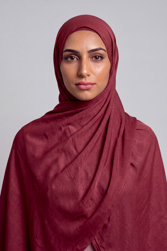 Oxblood Single Stitch Thai Modal hijab by Al Emira