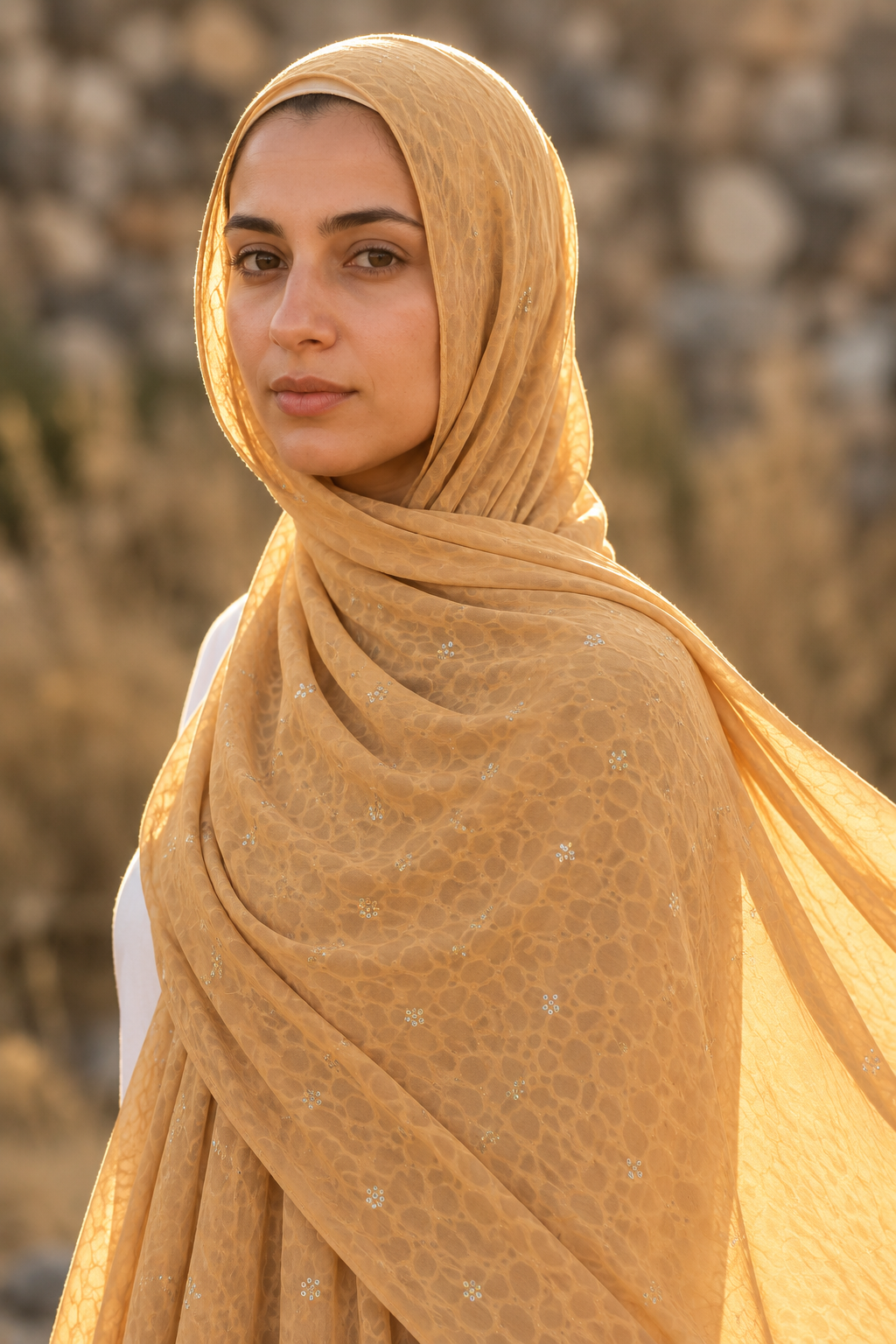 Peach leopard print chiffon hijab by Al Emira
