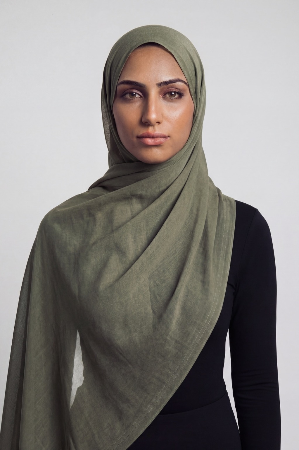 Antique Olive Double Stitch Thai Modal hijab by Al Emira
