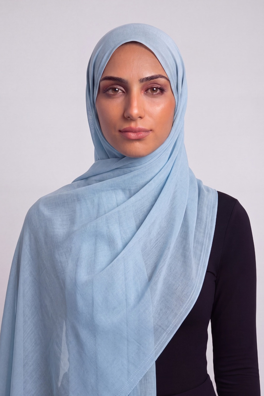 Baby Blue Double Stitch Thai Modal hijab by Al Emira