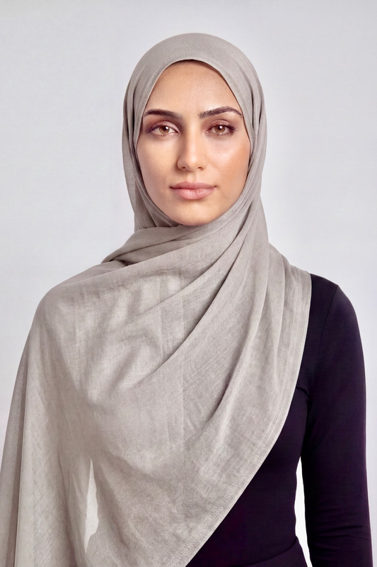 Chalk Grey Double Stitch Thai Modal hijab by Al Emira