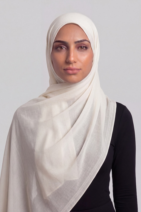Chalk White Double Stitch Thai Modal hijab by Al Emira