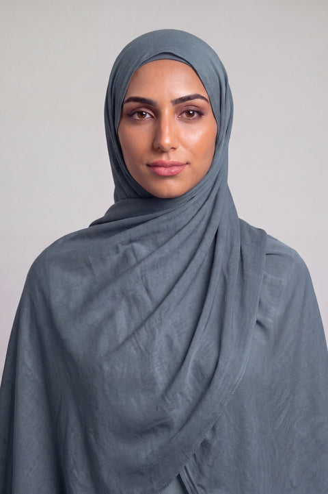 Charcoal Blue Single Stitch Thai Modal hijab by Al Emira