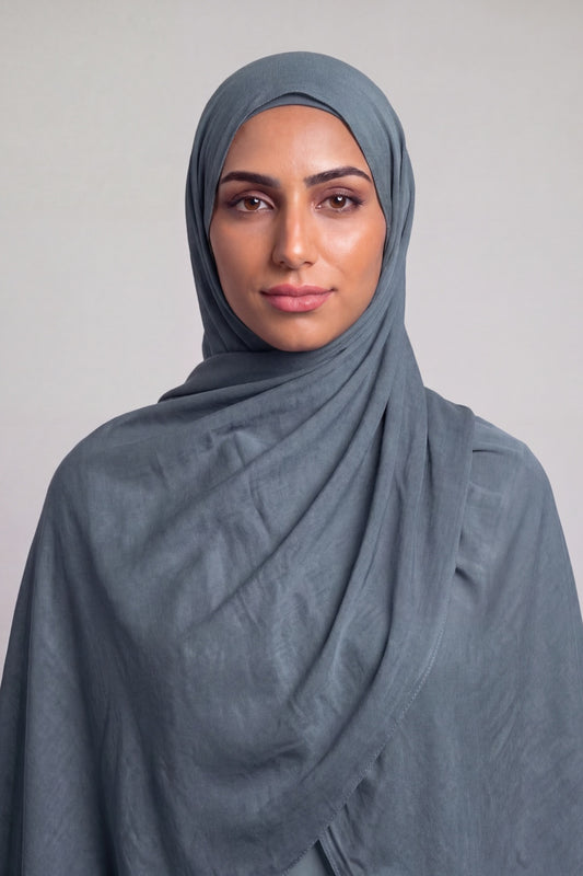 Charcoal Blue Single Stitch Thai Modal hijab by Al Emira
