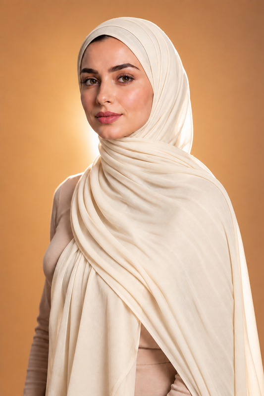 Off white soft stretch jersey hijab by Al Emira