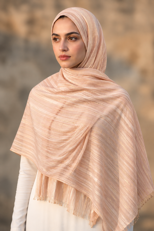 Light pink chiffon hijab with tone-on-tone stripes by Al Emira