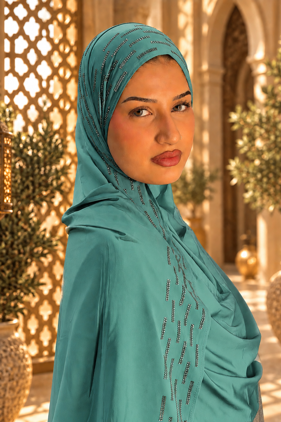 Teal Rainfall liquid jersey hijab by Al Emira