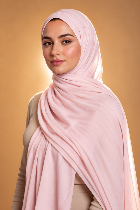 Baby pink soft stretch jersey hijab by Al Emira
