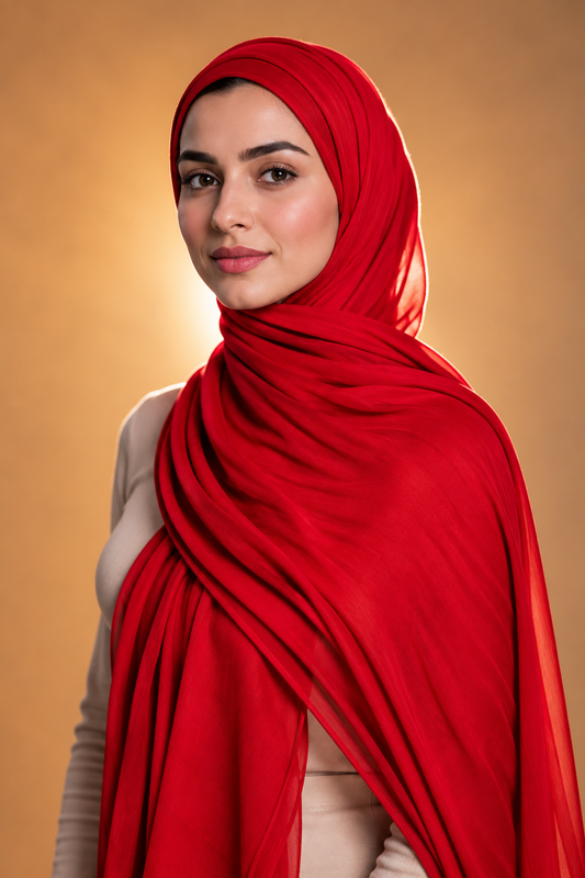 Red soft stretch jersey hijab by Al Emira