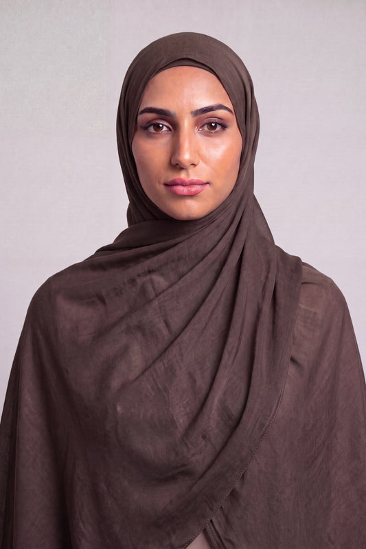 Espresso Brown Single Stitch Thai Modal hijab by Al Emira