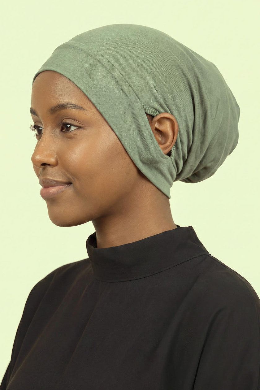 Desert sage ear free tube hijab under cap