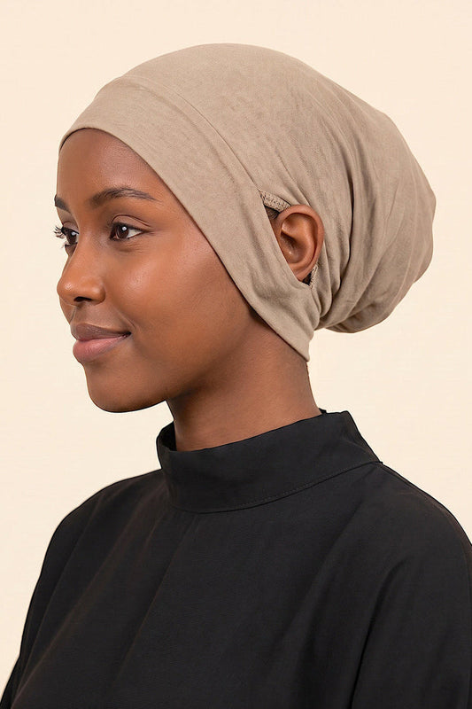 Mocha ear free tube hijab under cap