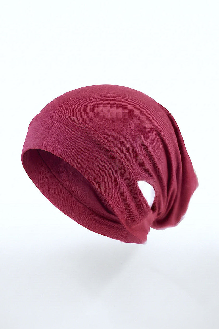 Mulberry ear free tube hijab under cap, second view