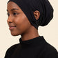 Black ear free tube hijab under cap