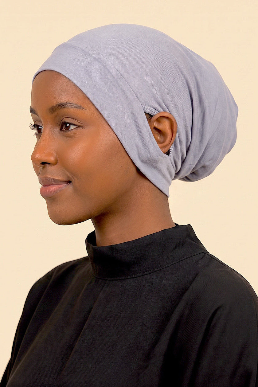 Cloud grey ear free tube hijab under cap