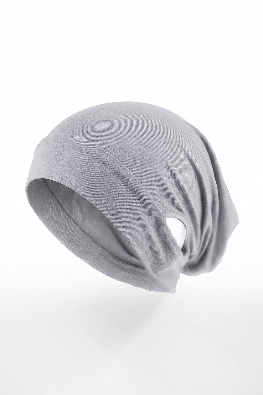 Cloud grey ear free tube hijab under cap, second view