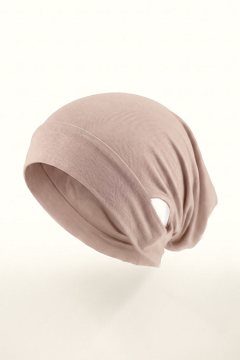 Blush ear free tube hijab under cap, second view