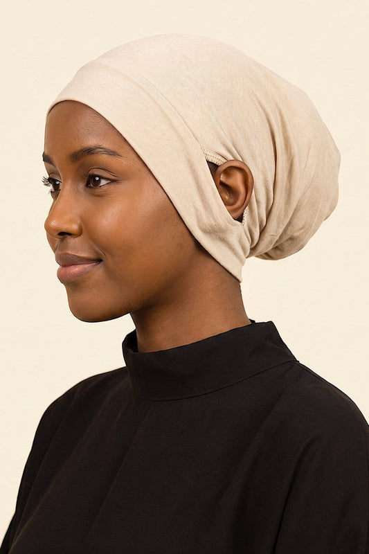 Cream ear free tube hijab under cap