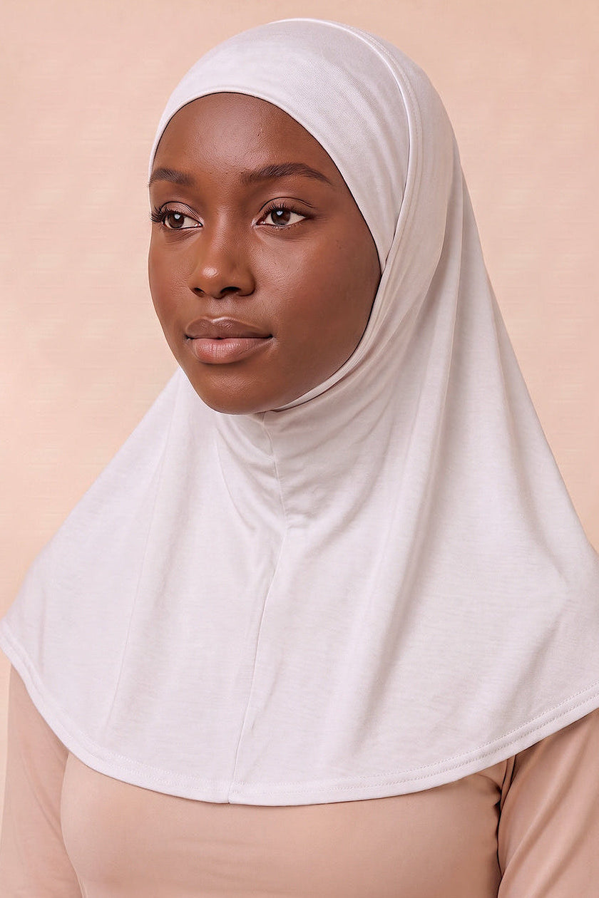 White adult full coverage hijab under cap